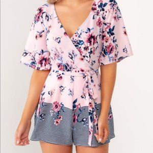 Blue Rain Pink Floral Romper